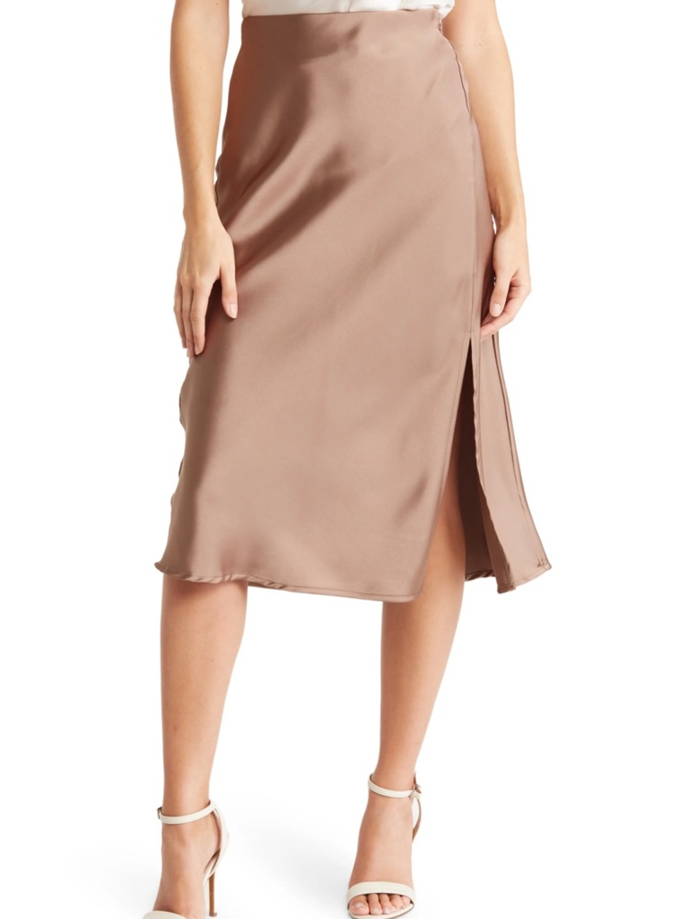 renee c. Satin Slit Midi Skirt in Dune